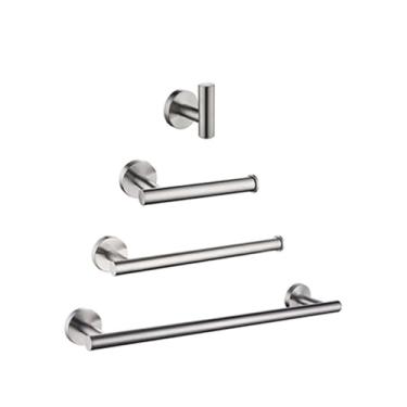 Imagem de Conjunto de barra de toalha dourada escovada - Suporte redondo de papel higiênico de aço inoxidável com ganchos para roupão - Acessórios para banheiro, conjunto de 4 peças em aço inoxidável escovado