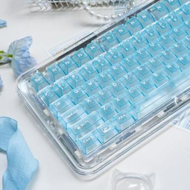 Imagem de Sumgsn Conjunto de teclas transparentes azul claro de 136 teclas UV com perfil cereja para teclado mecânico Cherry Mx 61/64/87/104/108 Cherry Mx Switchs