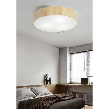 Imagem de Plafon Luminária de teto decorativa para casa, MD-3076 nórdicas em tecido e madeira 3 lâmpadas com difusor em poliestireno