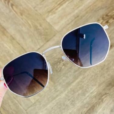 Imagem de Óculos de Sol Hexagonal Lente Preta com Proteção Uv400 Masculino Feminino (Preto Degradê com Prateado)