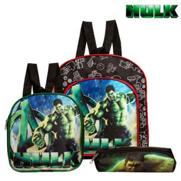 Imagem de Kit Mochila Escolar Incrível Hulk Infantil Meninos Costa - Toys 2U