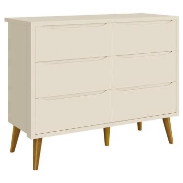 Imagem de Cômoda Infantil 6 Gavetas Retrô Theo Areia Acetinado Com Pés Madeira ? Reller