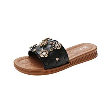 Imagem de Sapatos femininos de salto alto, dedo aberto, antiderrapante, moda, sandálias de plataforma, cabedal macio, respirável, confortável, chinelos de praia, para trabalho, lazer(Black,38 EU)