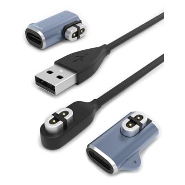 Imagem de Sinoacc Cabo de carregamento magnético Shokz USB para Openrun Pro Mini, Opencomm, Aftershokz Aeropex AS800 Fones de ouvido de condução óssea com 2 peças de adaptador USB C
