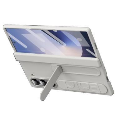 Imagem de POYUFRG Capa com suporte para Samsung Galaxy Z Fold 7, capa de proteção de dobradiça de tela de vidro temperado com alça de pulso, capa de telefone fosca, branca, Z Fold 7