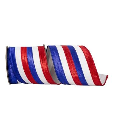 Imagem de Reliant Ribbon Fita de borda com fio Dupioni com listras metálicas patrióticas, vermelho/branco/azul