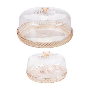 Imagem de Kit Conjunto Boleira E Queijeira Twist Em Acrílico Com Tampa - Plasuti