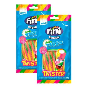 Imagem de Kit 2 Bala Fini Tubes Twister Cítrico 80g