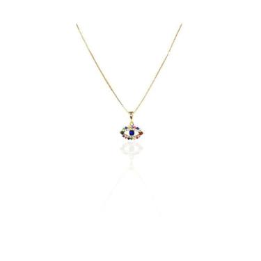 Imagem de Colar Pingente Olho Grego com Zircônia Multicolor Banhado em Ouro 18k 