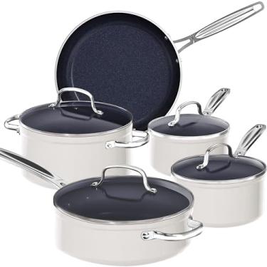 Imagem de Nuwave 9pc Cookware Set Healthy Duralon Blue Ceramic Nonstick Coated, Diamond Infused Scratch-Resistant, PTFE & PFOA Free, Oven Safe, Induction Ready & Evenly Heats, Tempered Glass Lids & Stay-Cool Ha