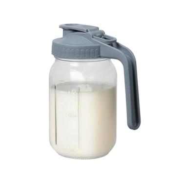 Imagem de Novelinks Jarra de vidro de 947 ml com tampa, jarro de vidro de boca larga, jarro de água à prova de vazamento para suco, leite, café gelado e chá de limonada, 1 pacote