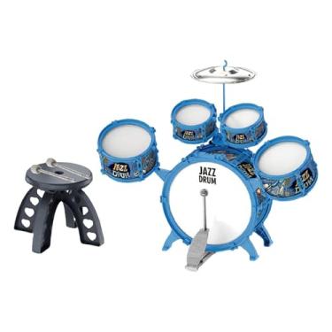 Imagem de Almencla Conjunto de tambor de jazz para crianças, com banco e baqueta, brinquedos de percussão, iluminação musical, brinquedo de desenvolvimento para festa de, Azul
