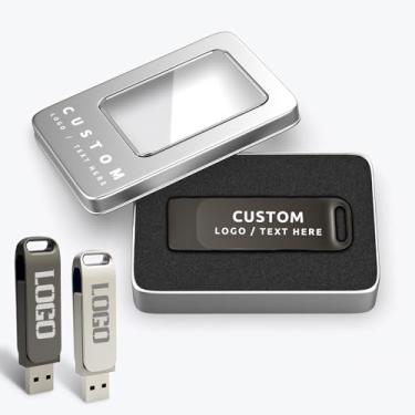 Imagem de Unidades USB giratórias de metal personalizadas, pen drives rotativos de 360° gravados personalizados para presentes corporativos, eventos e promoções tecnológicas | Pastilhas de polegar de marca a