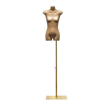 Imagem de Manequim feminino com torso de papel kraft de 52 a 75 pol. de altura ajustável, suporte de exposição de roupas com suporte de metal, manequim(Gold)