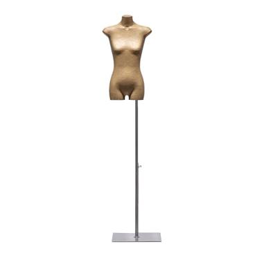 Imagem de Manequim feminino com torso de papel kraft de 52 a 75 pol. de altura ajustável, suporte de exposição de roupas com suporte de metal, manequim(Silver)