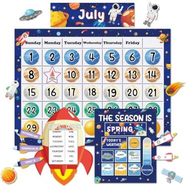 Imagem de Conjunto de quadro de avisos para sala de aula, calendário de estações, tabela meteorológica, espaço sideral, quadro de avisos CTP, decoração de volta às aulas, recortes de astronauta de foguete para