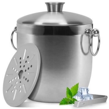 Imagem de Balde de Gelo Isolado de Aço Inoxidável de 3 Litros com Tampa, Pinça E Coador, Balde de Gelo, Balde Gelo, Balde de Gelo com Pegador Tampa Alça 3L, Balde Gelo Aço Inox Parede Dupla