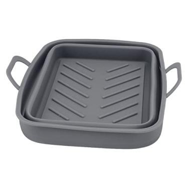 Imagem de Fritador de fritadeiro resistente ao calor de silicone Fritadeiro reutilizável revestimento de panela com design de ranhura para fritadeiras de ar Deep Fryers Non Stick Fácil de (Cinza)