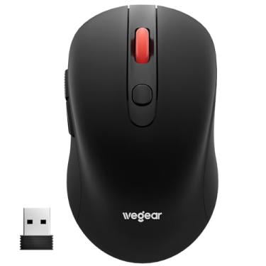 Imagem de wegear Mouse sem fio USB para laptop, PC, Mac, mouse sem fio de 2,4 GHz com 6 botões, 5 níveis ajustáveis de 4000 DPI, mouse de computador óptico portátil ergonômico, vida útil da bateria de 24 meses