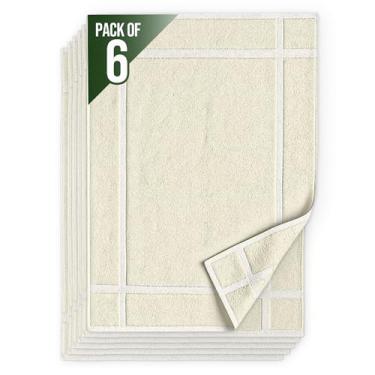 Imagem de Pearl Linens Pacote com 6 tapetes de banho de algodão laváveis 50 x 76 cm - conjunto de tapetes de banheiro macios e absorventes, não tapetes de banheiro após o chuveiro, tapete de banheira felpudo