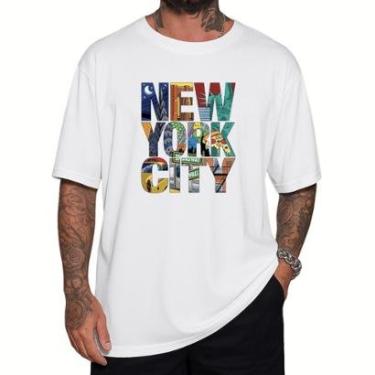 Imagem de Camiseta Oversized NYC Gola Alta Streetwear Algodão Academia-Masculino