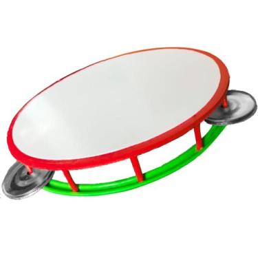 Imagem de Pandeiro Festa Italiana médio 15 cm Resistente Vermelho Verde Prenda B