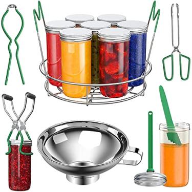 Imagem de Conjunto de 7 peças de utensílios para conservas de aço inoxidável, kit de ferramentas para conservas inclui jarra, chave de lata, suporte para conservas, funil, pinças, tampa, elevador de bolhas