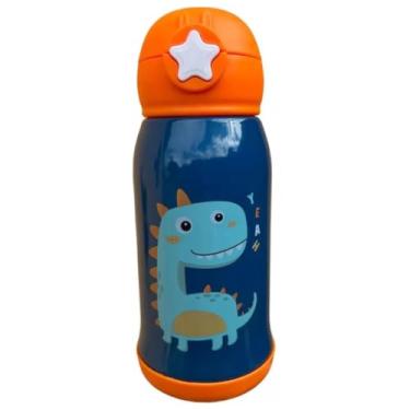 Imagem de Garrafa Térmica Infantil Aço Inox Com Canudo Silicone Escolar 500ml Dino