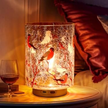 Imagem de Temporizador de mesa com bateria recarregável, lâmpadas de vidro rachadas feitas à mão com regulador de intensidade de dois níveis, lâmpada sem fio de emergência para área sem plugue, luz decorativa