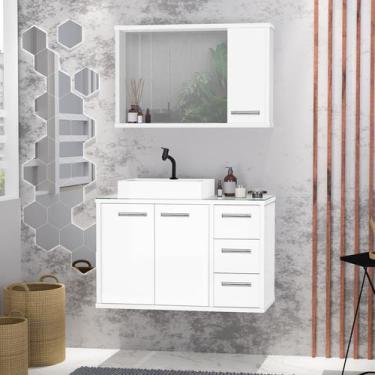 Imagem de Gabinete para Banheiro com Cuba e Espelho Turin 80 Branco C/ Vidro - C