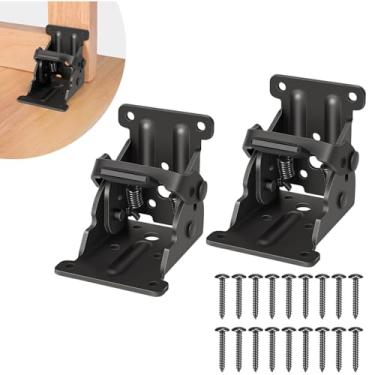 Imagem de Pacote com 2 suportes dobráveis, dobradiça autotravada com parafusos para pernas de mesa dobráveis, suporte de extensão de bloqueio e pernas de cama, preto