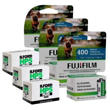 Imagem de Filme Fujifilm 400 Color Negative 35 mm x 3 + Ilford HP5 Plus x 3