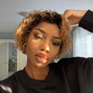 Imagem de Peruca Ali Bling T27 Pixie Cut 13x1, renda frontal, cabelo humano