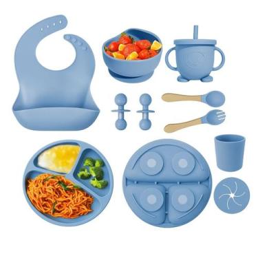 Imagem de Kit Refeição Bebê Prato Copo Talher Babador Silicone Ventosa - Ahc Men