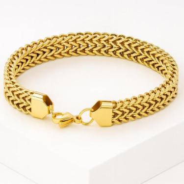 Imagem de Pulseira 10mm Ouro 18K Robusta Luxo Homem Elegante Bracelete Presente 