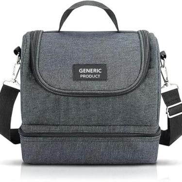 Imagem de Bolsa Térmica para Marmita com 2 Compartimentos, Alça Ajustável, Ideal para Trabalho, Academia, Escola, Preta (Cinza)