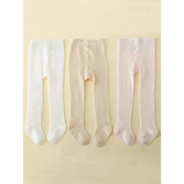 Imagem de Meias-calças Infantis De Malha Branca, 3 Pares, Macias, Respiráveis, D