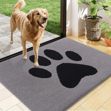 Imagem de Buganda Tapete de porta de cachorro para patas enlameadas, capachos absorventes de sujeira antiderrapante, tapete de baixo perfil lavável para cães de lama, tapete de entrada para piso interno (122 x