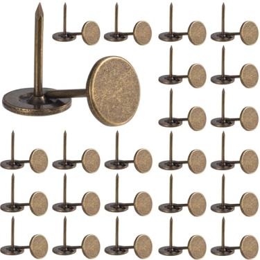 Imagem de Winsyison 100 peças de tachas de polegar de cabeça chata de bronze, alfinetes de metal resistentes para estofamento, tachas decorativas vintage para fixar fotos, mapas, paredes de escritório em casa