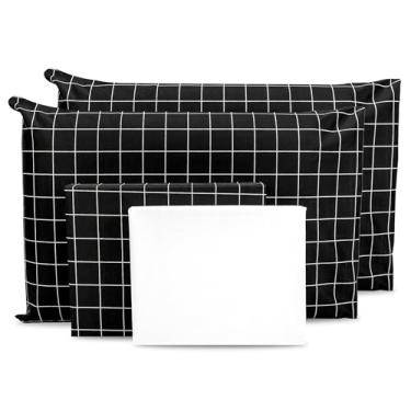 Imagem de Jogo de Lençol Casal 6 pçs Estampado Percal 180 fios - 40 CM DE ALTURA (GEOMÉTRICO PRETO - BRANCO)