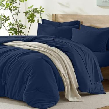 Imagem de Homelike Moment Conjunto de edredom solteiro com lençóis, azul marinho, 5 peças, cama de solteiro em uma bolsa