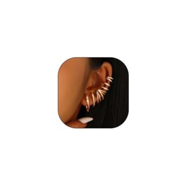 Imagem de Brincos de argola múltipla em camadas com círculos grandes argolas, argolas não perfurantes, cartilagem, brincos para mulheres, punk, piercing falso, joias, Zinco, Sem pedra preciosa