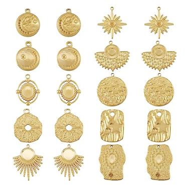 Imagem de Spritewelry Pingentes de aço inoxidável 304 estilo 10 peças, bandeja para leque, gota, sol, flor, pingentes de metal, pingentes para colar, pulseira, pingente, joias, artesanato, 20 peças, Gold, Aço