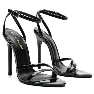 Imagem de HAOZHAOTOU Sapato social feminino de verão com tiras e salto agulha sexy salto alto e tira aberta, A - Preto, 36