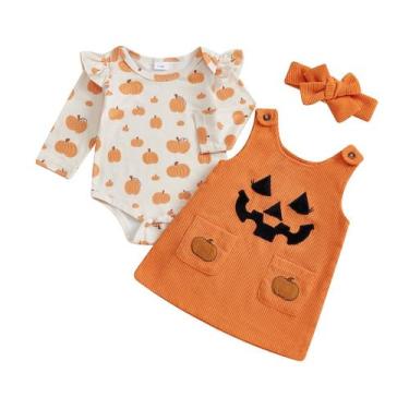 Imagem de Conjunto de macacão de abóbora com roupa de Halloween para meninas Ado