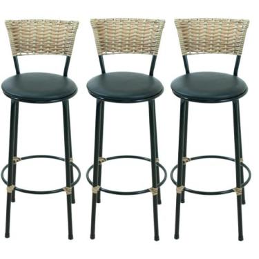 Imagem de Kit 3 banquetas alta cozinha balcão area casa - ESPAÇO JUNCO, PRETO