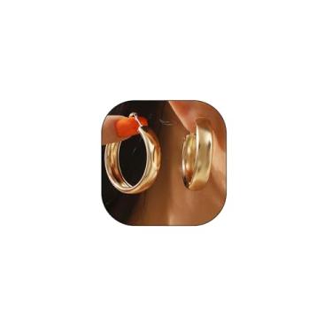 Imagem de Brincos de argola de ouro grosso, na moda, círculos, redondos, brincos punk largos, brincos de argola grandes e planos para mulheres, one size, Zinco, Sem pedra preciosa