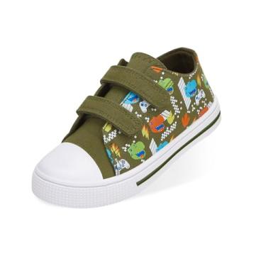 Imagem de Tênis infantil de lona para meninos, meninas, clássico, cano baixo, gancho duplo e laços com estampas adoráveis, Dinossauro de jogo, 18