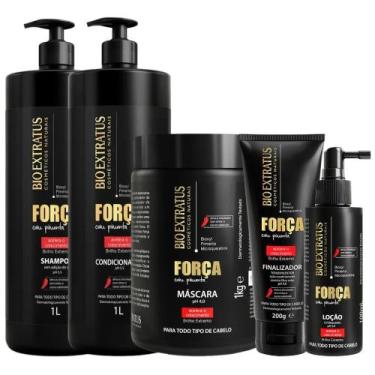 Imagem de Kit Força com pimenta 1 Shampoo 1 Condicionador 1L 1 Máscara 1kg 1 Fin