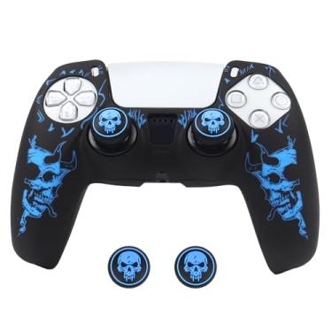 Imagem de Capa de controle de caveira com chifre compatível com controle PS5/Playstation 5, capa protetora RALAN com alça de polegar personalizada